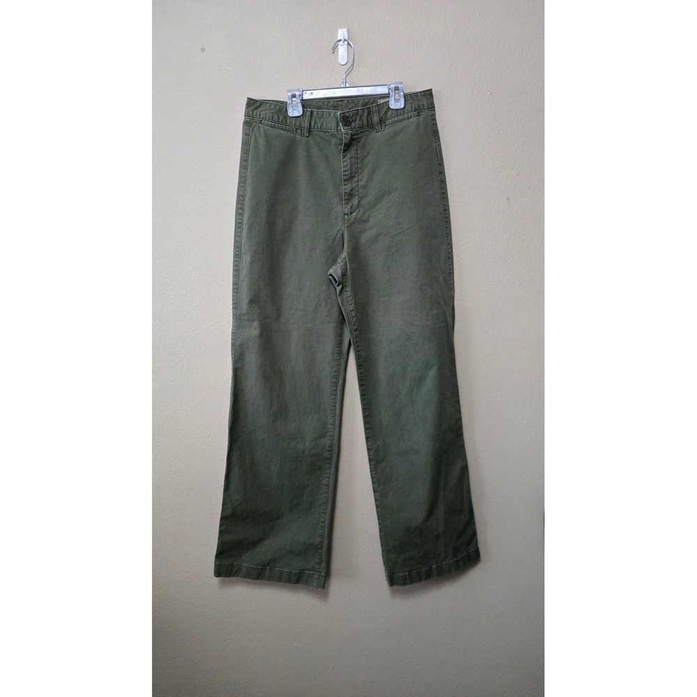 Gap High Rise Stride Ankle Pants Olive Green Wide Leg Twill 12 Tall